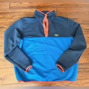 L.L. Bean Navy and Bright Blue Ribbed Snap Pullover with Red Trim.